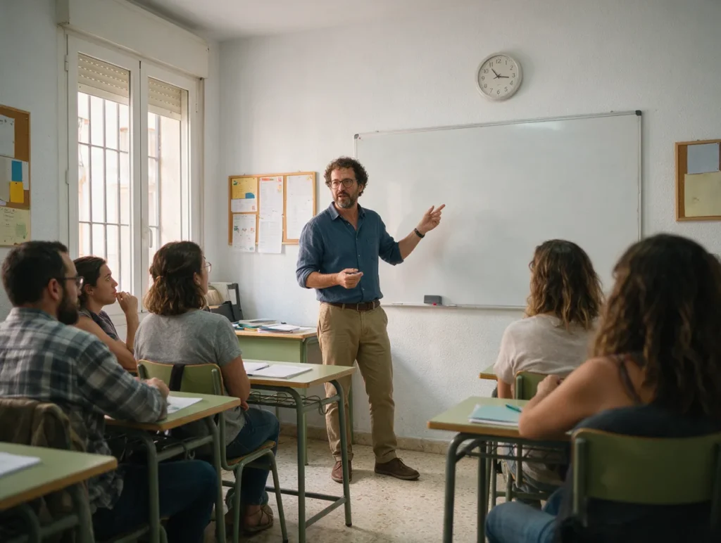Clase de idiomas para adultos en un colegio