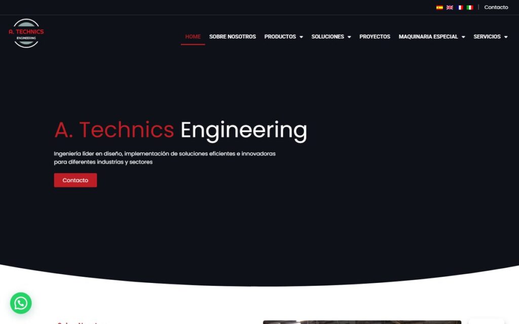 Web de A.Technics Engineering, empresa de ingeniería de Sabadell, diseñada por Turipano360